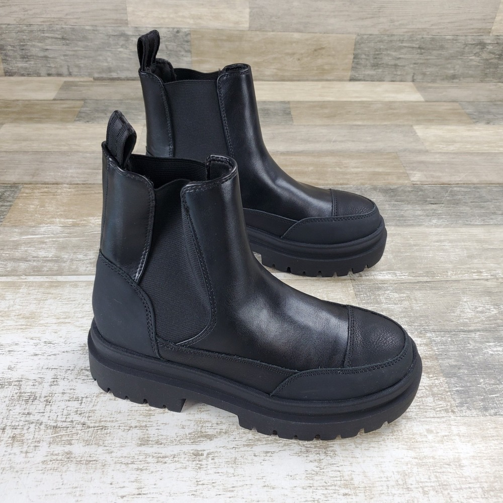 Rocket Dog Delta Womens Combat Boot Sz 6 Black Faux Leather Round Toe Pull On